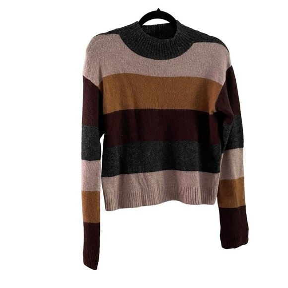 Express Women Sz M Multicolor Striped Mock Neck Long Sleeve Pullover Sweater - Picture 1 of 8